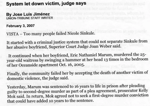 Newspaper cutting dated 3 February 2007, headed System let down victim, judge says.